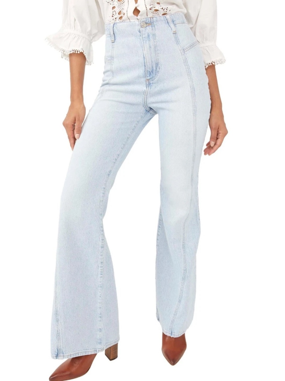 Free People We the Free Florence Flare High Waist Jeans Size 27 Light Wash Boho